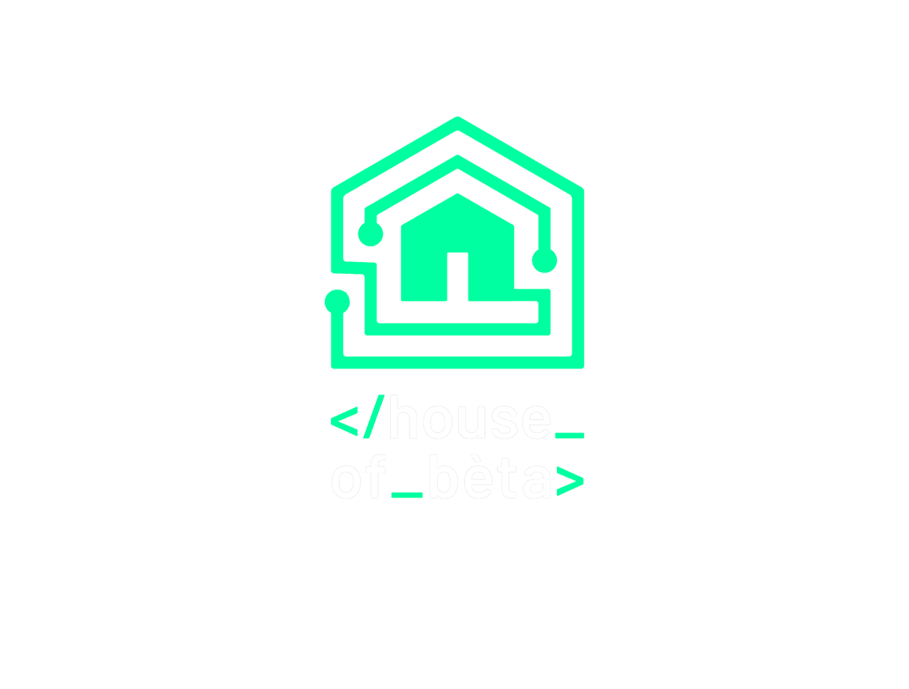 Een groen huislogo met tekst: "House of Beta"