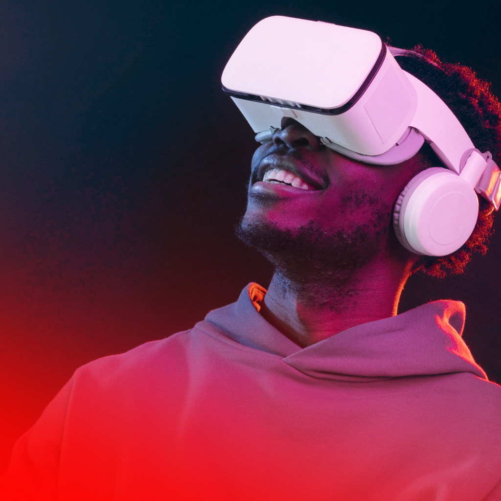 Sollicitant met virtual reality bril op.